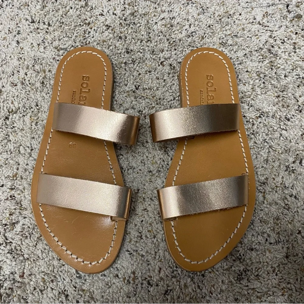 Solange sandals us 8.5 / strappy slip on leather shimmer shoes beachy minimalist